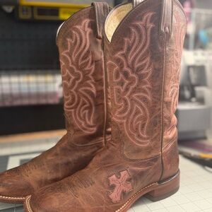Tony Lama Brown Western Boots with Distressed Leather
